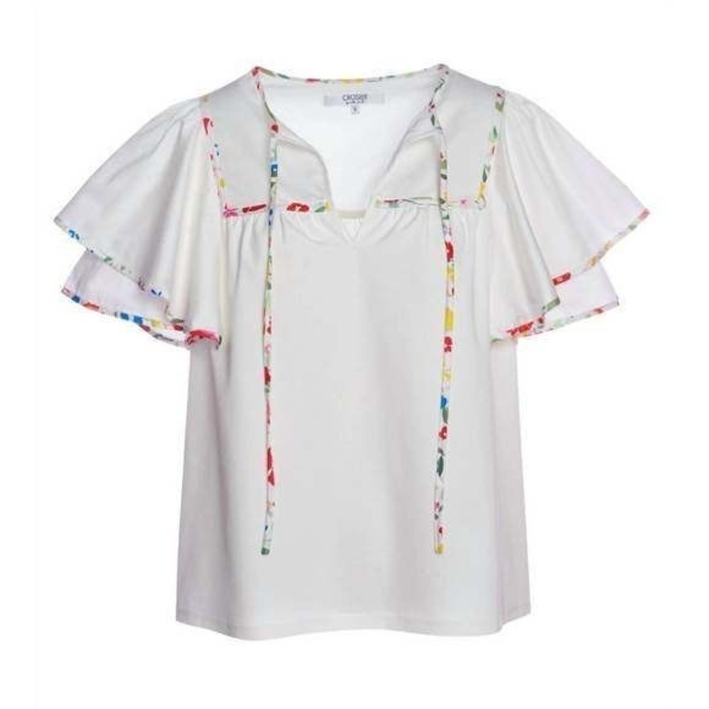 CROSBY by MOLLIE BURCH women's ruffle sleeve blouse top NADINE 12156 white NWT S